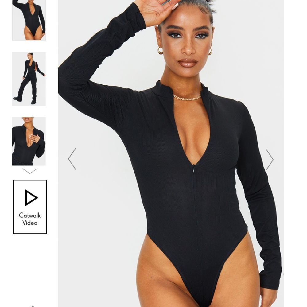 NWOT Black Rib Zip Up Long Sleeve Bodysuit